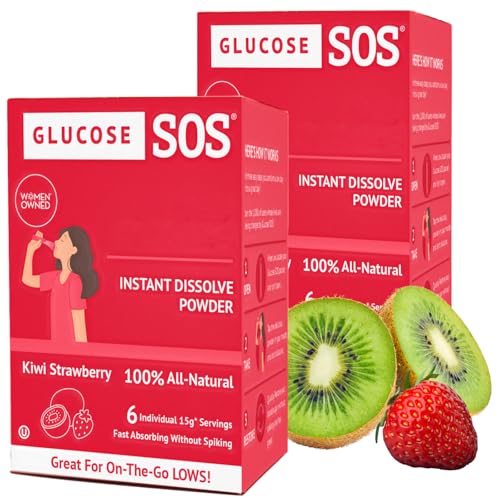 Glucose SOS Powder Packets with Natural Dextrose Fast-Absorption That Instantly Dissolves in Your Mouth with No Water Needed Kiwi Strawberry 12 Servings