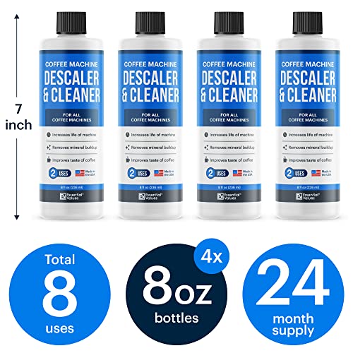 Image of Essential Values Universal Descaling Solution, Made in the USA for Delonghi, Keurig, Breville,Nespresso (8 Uses) Coffee Machine Descaler Cleaner for all Automatic Coffee Makers & Espresso Machines
