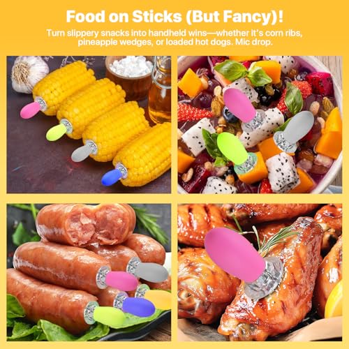 Corn on the Cob Holders Set with Interlocking Design & Storage Case, Silicone Handles + Stainless Steel Pins | Corn Cob Holders for BBQ, Picnics, Dishwasher Safe & Non-Slip Corn Skewers & Sticks.
