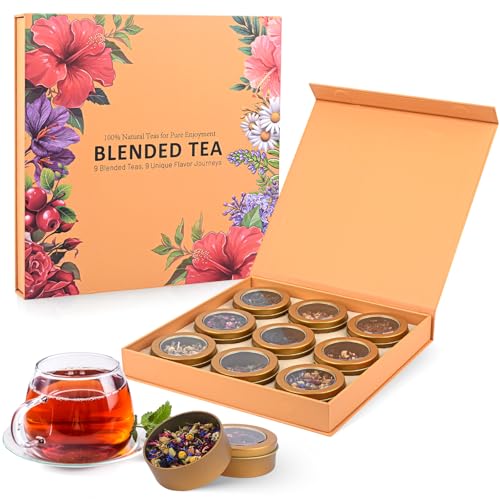 Christmas Gifts Set, Tea Gift Set - 9 Assorted Herbal Tea, Travel Edition Gift Box for Family, Friends and Lover, Gluten Free, Non GMO