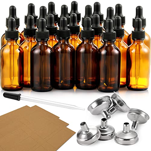 AOZITA 24 PCS 1 oz Dropper Bottles for Essential Oils with 6 Funnels & 1 Long Glass Dropper - 30ml Amber Glass Bottle with Eye Droppers - Tincture Bottles Leak Proof Travel Bottle for Liquids