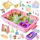 sikmcle Haustier Sensorik Magic Sand Set, Haustierspielset und Sandkasten mit Deckel, Hunde- und Katzenspielzeug für Kleinkinder, Sensorik-Set für Kinder von 3-7 Jahren und älter(Petting Zoo)