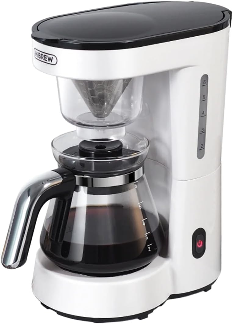 HiBREW H12 - Cafetera automática de goteo 3 en 1 y máquina de té, jarra de vidrio de 750 ml, cafetera multifunción para café por goteo, vertido y té, filtro de acero inoxidable reutilizable con