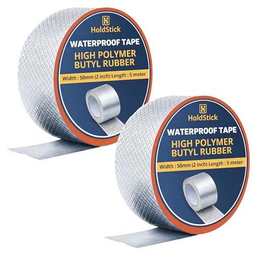 Image of Waterproof Butyl Tape - 50mm x 5M, Heavy Duty Aluminium Foil Repair Tape for Roof Leaks, Pipe Cracks, Window Gaps, Water Tanks, Boat Sealing, HVAC Insulation, Strong Adhesive - Pack of 2