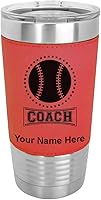 Vista 19 de LaserGram Vaso aislado al vacío de 20 onzas, entrenador de béisbol, grabado personalizado incluido (piel sintética, gris)