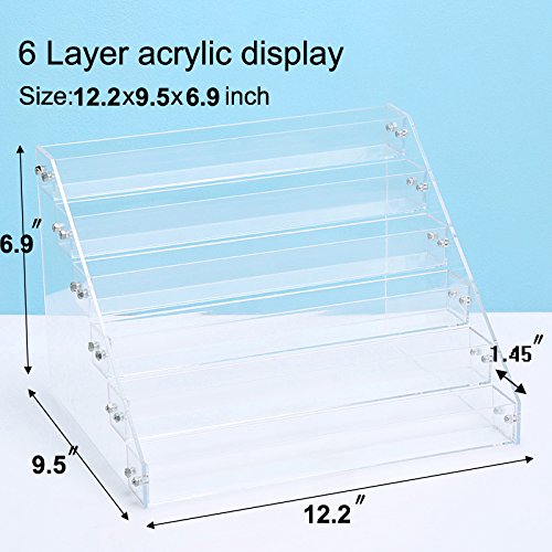Sooyee Acrylic 6 Layer Nail Polish Organizer Case Tabletop Display Stand on the Table or Desk Holds Up 72 Bottles,Clear 6 Tier Essential Oils Holder Rack 12.2x9.5x6.9 Inches,Pack of 1