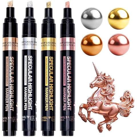 Resiners Mirror Chrome Metallic Markers Pen, 4 Colors Liquid Chrome Paint Pen, Reflective Gloss, 2-5mm Larger Application Area, Epoxy Resin Tools and Supplies for Metal Model, Glass Painting DIY Carft Cover