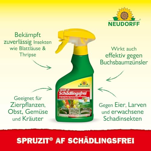 Neudorff Spruzit AF Schädlingsfrei – Bekämpft Schädlinge wie Buchsbaumzünsler, Blattläuse, Thripse an Zierpflanzen, Gemüse, Obst und Kräutern, 250 ml