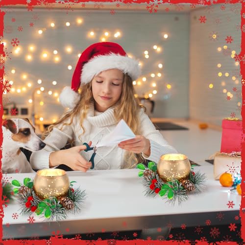 Tioncy BOO-TIONCY-4418 8 Pieces Christmas Votive Candle Holders With Pinecone Berry Candle Wreath Ring Glass Gold Tea Light Candle Holders Christmas Candle Rings thumb #4
