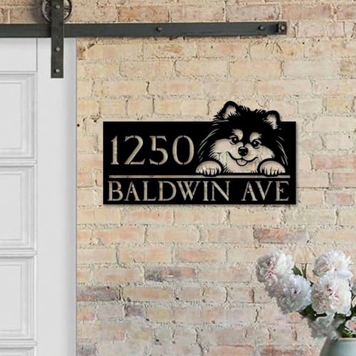 Keeshond Dog House Number Sign, Personalized Outdoor Metal Address Plaque for Home Decor (Keeshond Dog House Number)