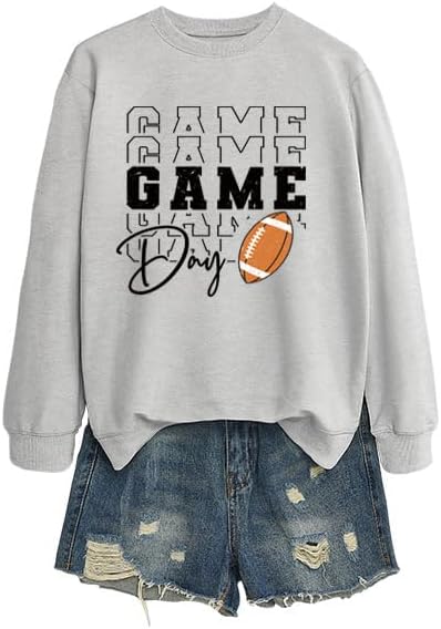 Game Day Sweatshirts for Women Football Fan Sweatshirt Letter Graphic Print Pullover Crewneck Long Sleeve Top - Image 4