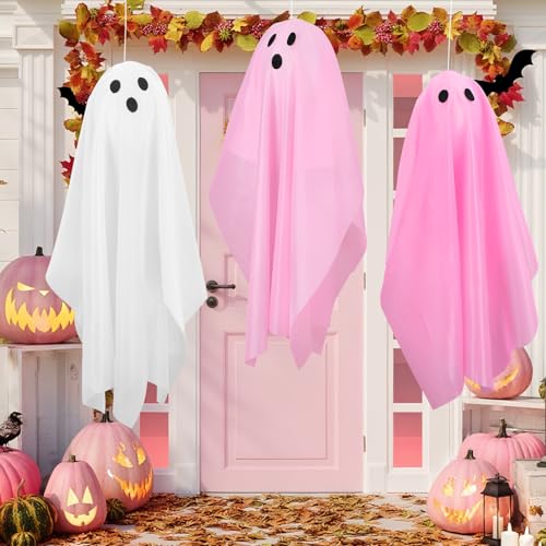 3 Pcs Pink Halloween Hanging Ghost Decorations Ghost Decor Outdoo...