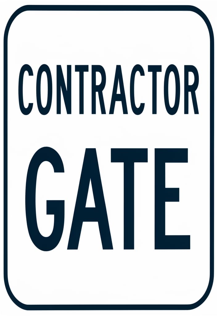 peiyeety Contractor Gate Tin Sign 12x8 Inch, Metal Wall Decor Sign with Bold Black and White Typography, Rustic Industrial Plaque for Job Site, Workshop, Garage, Office, Home Decor Gift