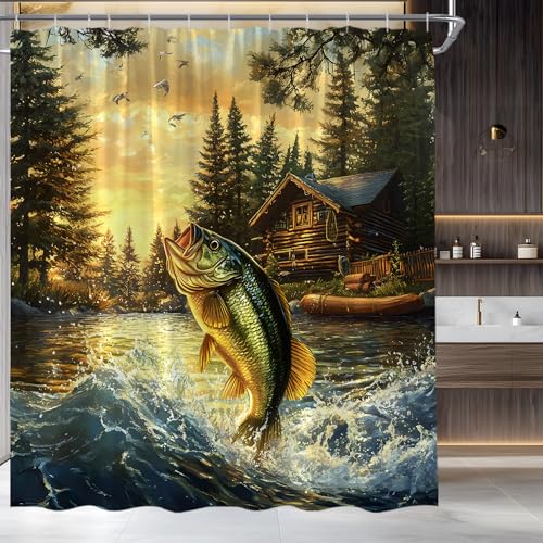 Fishing Cabin Rustic Shower Curtain