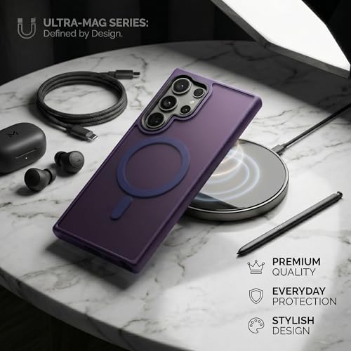 Image of amazon basics Designed for Samsung Galaxy S24 Ultra Case | Strong Magnet Camera Protection Translucent Matte Hard Back Cover Compatible with Mag-Safe (TPU+Polycarbonate | Frost Purple)