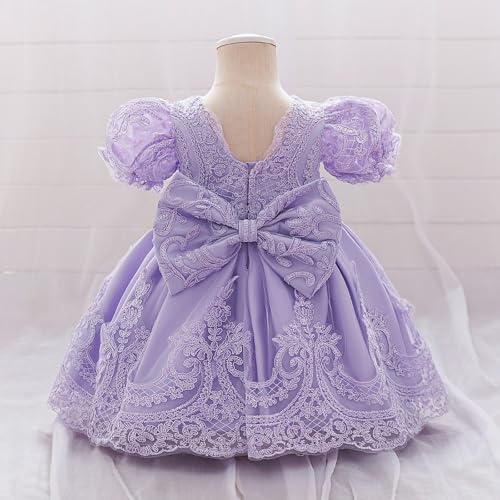 Elegant Lace Baby Girl Dress for Special Occasions Short Puff Sleeves Floral Embroidery Toddler Party Outfit4