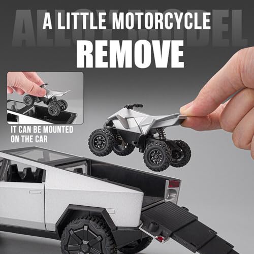 Image of DEOXY 1:32 Scale Tesla Cybertruck Model Collection Enthusiasts Toy Pull Back Pick-Up Truck with Sound and Light, Alloy Diecast Cyber-Truck Toys for Kids Gift (Not Including Mini Car - Silver)