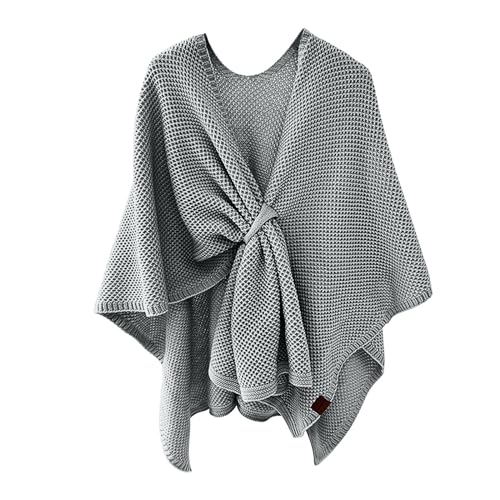 HGps8w Women's Elegant Shawl Wrap - Cross Front Solid Color Poncho Cape - Wrap Topper Knitted Cardigans Sweater Shawls