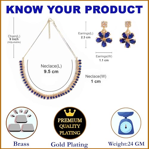 Image of ZENEME Gold-plated and Cubic Zirconia Necklace With Earrings for Women & Girls