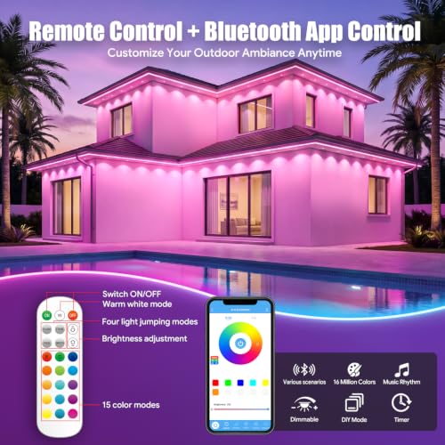 200FT RGB Permanent Outdoor Eaves Lights with App Remote, IP67 LED Bulbs use - image 5