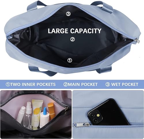 Image of Nylon Duffle Bag for Travelling |Waterproof and Large Travel Bag for Women's Luggage | Expandable & Multipurpose Large Capacity Weekender Carry Bag (Blue)