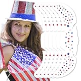 Mysense Red White and Blue Glitter Freckles Face Tattoo,4th of July Temporary Tattoos,4th of July Outfit Accessories for Women Kids,Patriotic USA Flag Star Freckle Stickers for Independence Day,6Pcs