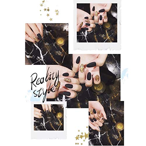 Sethexy 24 Stück Mandel Falsche Nägel Matte Schwarz& Funkeln Gold Vollständige Abdeckung Acryl Falsche Fingernägel zum… – Bild 7