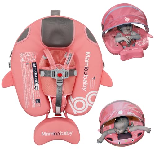 Image of Baby Pool Float with UPF50+ 3D Adjustable Canopy, Add Tail Mambobaby Float Non Inflatable Infant Floats for Pool, Cartoon Narwhal Baby Floats (NPink with Canopy-U05NPCTLUROHML01U05)