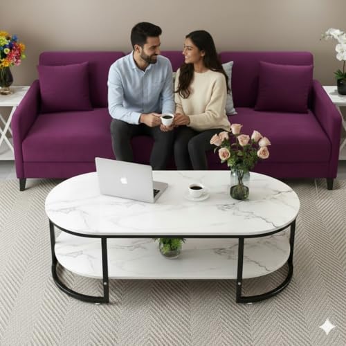 Image of Modern Large Coffee Table Center Table, Beautiful Sofa Table Simple Design - 2 Tier Nesting Coffee Table Living Room Table for Home,& Office (Black White)