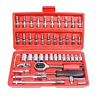 QUNNIE Socket Ratchet Wrench Set, 46 piece 1/4-inch drive includes bit socket set and extension rod, mechanical tool kit, metric, with storage case, for household and car repair