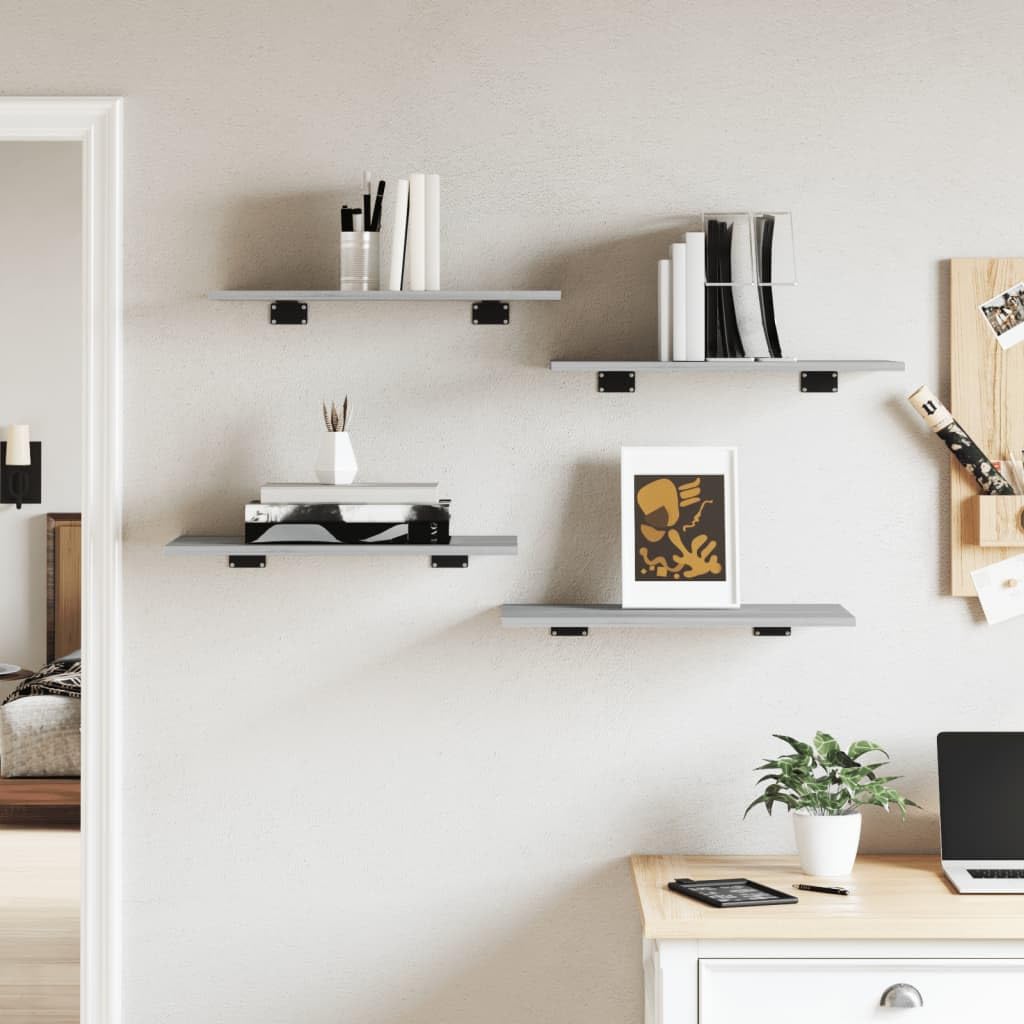 Wandregale 4 Stk Grau Sonoma Holzwerkstoff 60x30x1,5 cm Regal mit 25 kg Tragkraft für Wohnzimmer Büro Küche Stauraum Ablage und Ordnung vielseitiges Regalsystem