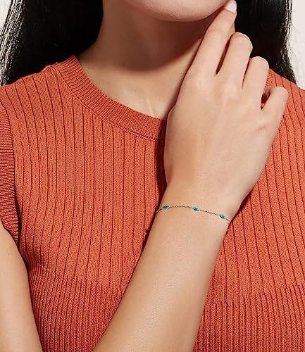 Genuine Turquoise Tennis Bracelet for Women 925 Sterling Silver Bead Chain with Green Stone December Birthstone Jewelry for Her3