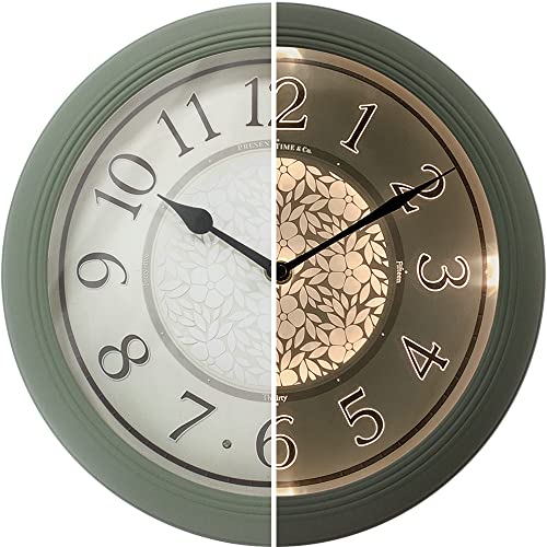 PRESENTIME & Co. - Reloj de Pared Iluminado de 12.6 Pulgadas, silencioso, Funciona con Pilas, luz Nocturna con Sensor LED Inteligente para Sala de Estar, baño, Cocina, Oficina en casa, Color Verde