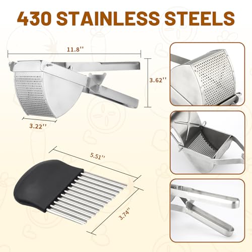 Heavy Duty Stainless Steel Professional Ricer for Mashed Potatoes and Ricer Kitchen Tool, Mash Potato Masher for Creamy Mashed Potatoes (Potato Ricer Set) by SHIKORI - Image 2