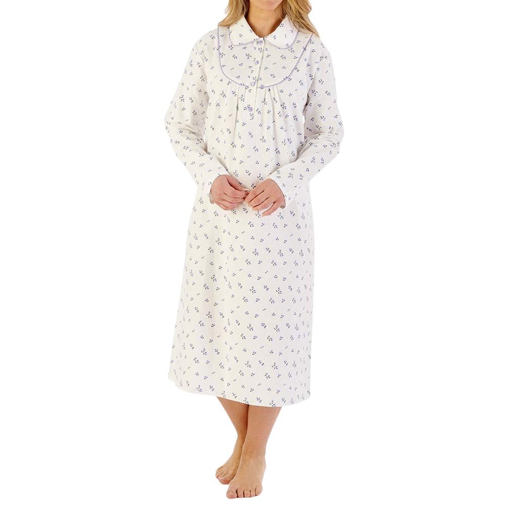 Slenderella Tulip Brushed Cotton Buttoned Top 45 Inch Nightdress (24/26, purple)