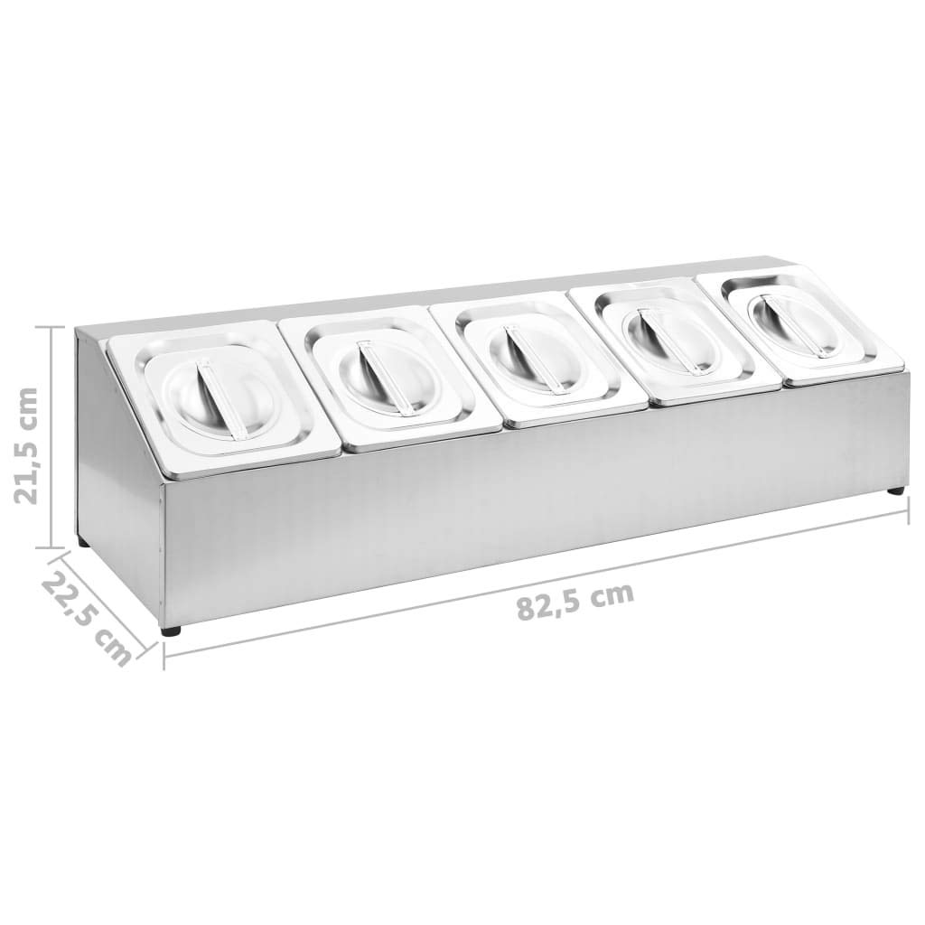 Soporte de Bandejas Gastronorm Acero Inoxidable para Servir y Guardar Alimentos - 5 Contenedores GN 1/6 con Tapa