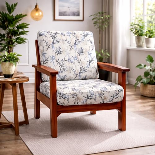 Image of STITCHNEST 'Contour Fit Series' Stretchable Printed Wooden Sofa Cover (Pack of 2) - Elastic Wooden Chair Cover | Wooden Sofa Seat Cover | Size - 20-21 x 20-21 x 3-5 in