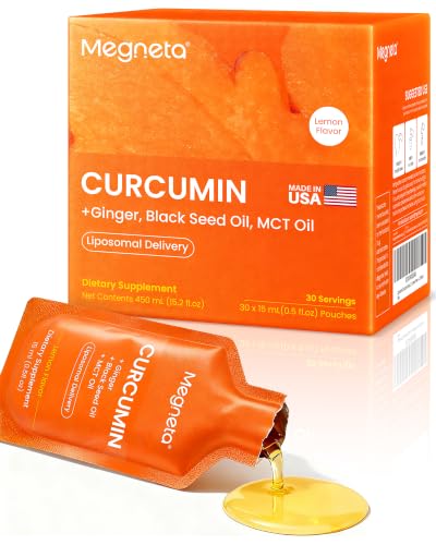 Liposomal Turmeric Curcumin Ginger Liquid Supplement Maximum Absorption with Black Seed Oil MCT& Resveratrol Extra Strength for Joint & Inflammation Support Antioxidant & Cellular Health-30 Pouch