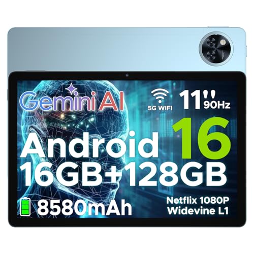 DOOGEE U11 Android 16 Tablet 11 Zoll Gemini AI 16GB RAM +128GB ROM (2TB TF) 8580mAh Gaming Tablet Unisoc T7200 Octa-Core 13MP+5MP Tablets PC 2.4G+5G WLAN GMS/ WidevineL1/ 3.5mm Audio/GPS/Face ID/OTG
