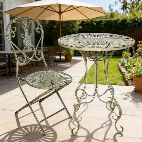 Dexinhdh Ensemble Bistro 2 Pièces — Table Et Chaises en Fer Forgé pour Intérieur Et Extérieur — Style Rétro Et Aspect Vieilli — Mobilier Bistro...
