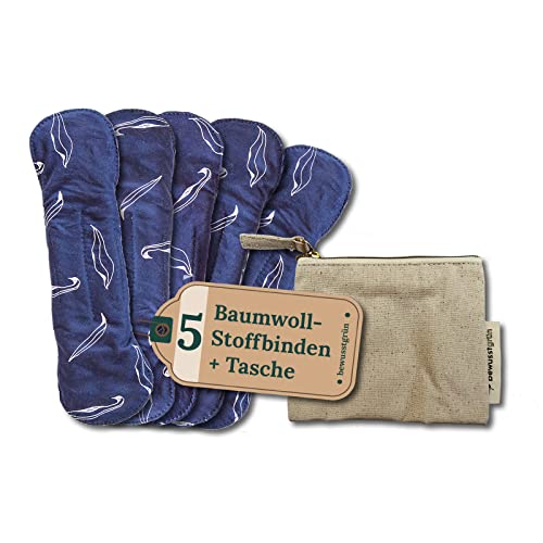 BewusstGrün® 5 serviettes en tissu bio + sac humide et instructions d'entretien I 100 % coton bio I protection à 3 couches et confort pendant la période, protège-slips lavables Cover
