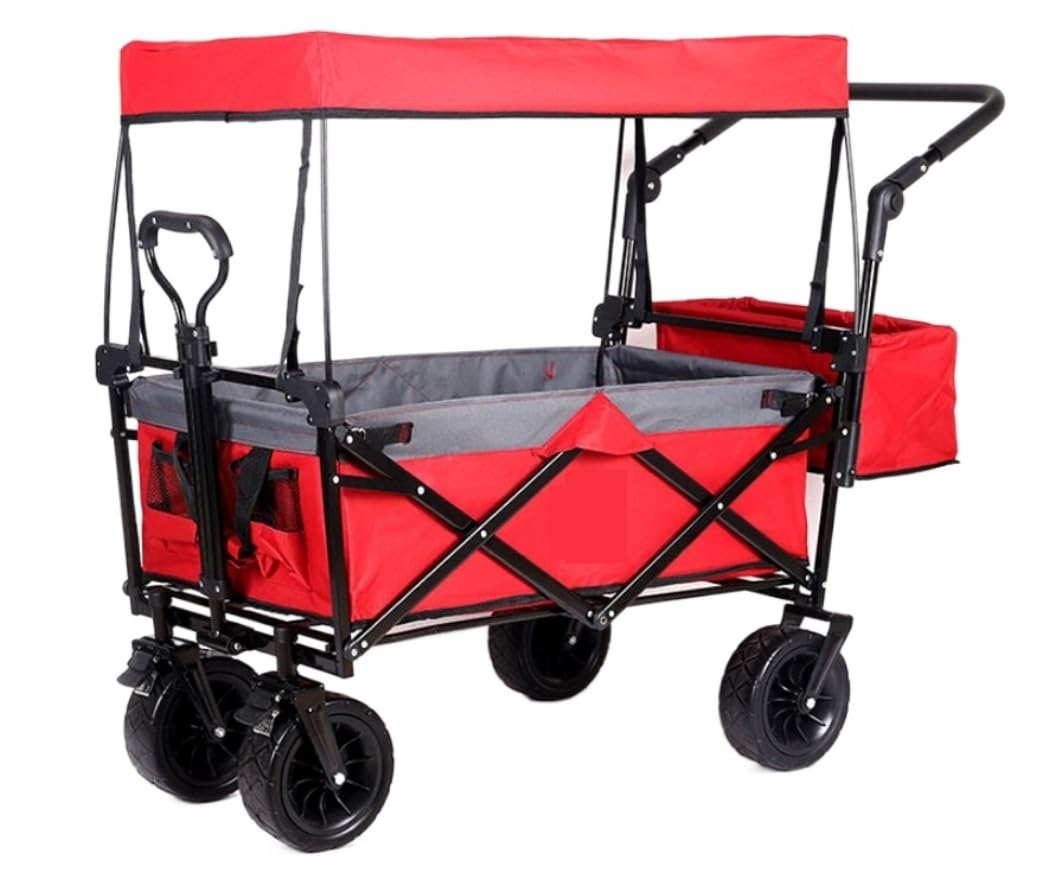 Chariot de jardin pliable portable avec auvent réglable – Idéal pour les pique-niques, le camping, le shopping et les excursions à la plage – Chariot utilitaire polyvalent pour les aventures en plein