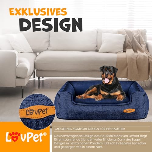 Lovpet® Hundebett Hundekissen Hundekorb Chiller, Inkl. Napf + 3X Kauknochen, Hundesofa Kissen für Kleine, Mittelgroße & Große Hunde, Bezug abnehmbar und waschbar, XL 110 x 75 x 27 cm Navyblau