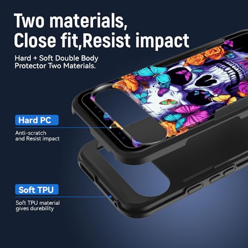 JHYYTUJTYP for Google Pixel 10/10 Pro 6.3 inch 2025 Case,[Military Grade Drop Tested] Heavy-Duty Tough Rugged Shockproof Protective Case,Floral Butterfly Skull - image 2