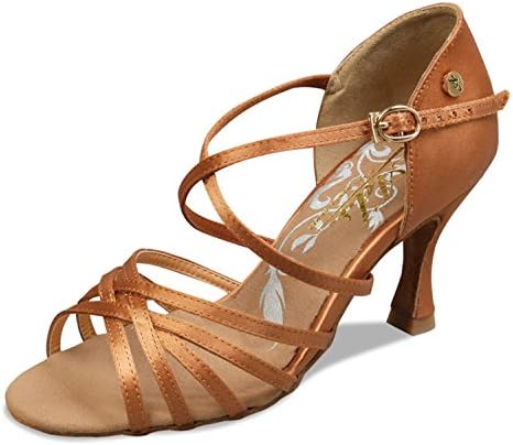 Aplus Ladies Women Ballroom Dance Shoes A2001 Tan Satin with 2.5" Heel (4.5)