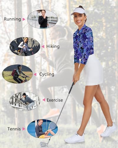 WOWENY Women's 3/4 Sleeve Athletic Golf Shirts Quarter Zip Pullover Collared T-Shirt Workout Print Tennis Top4