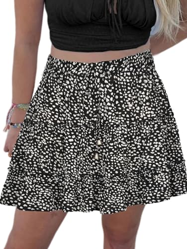 MISSLILIN Womens High Waist Ruffle Mini Skirt Flared Flowy A Line Pleated Tennis Skirts Beach Wear