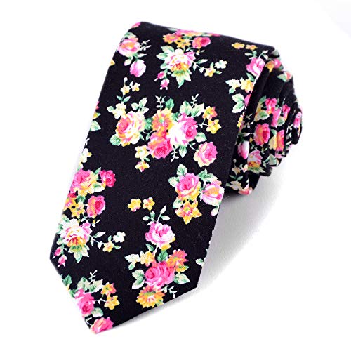 Image of Parquet Mens Floral Tie | Cotton Printed Skinny Necktie for Wedding | Spring & Summer