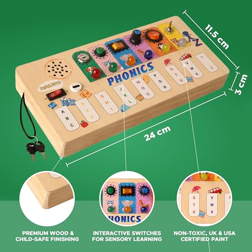Image of Phonics Learning Board for Toddlers (2-5 Years) | Phonics Alphabet & Animal Sound Board| Montessori Educational Toy | Interactive Sound & Button Activity | Screen-Free Toddler Gift