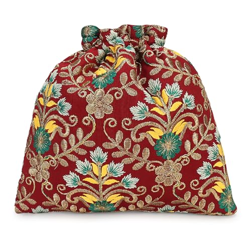 Image of LONGING TO BUY Indian Embroidered Pearl Potli Bag For Women, Sequence Design with Tassel, Wedding Potli Bags